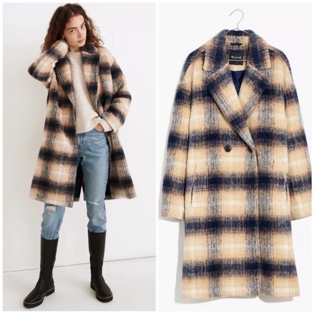 Madewell Courton Wool Cocoon Coat nc571 Plaid size large